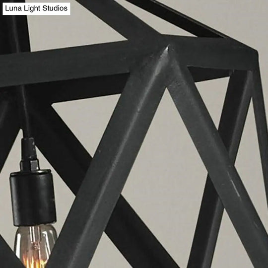 Geometric Industrial Hanging Lamp With Black Metal 1-Bulb Ceiling Pendant Light