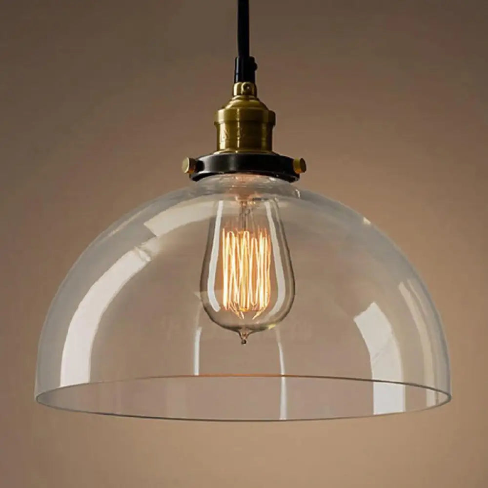 Geometric Industrial Pendant Lamp With Glass Suspension For Dining Room Lighting Clear / Semicircle