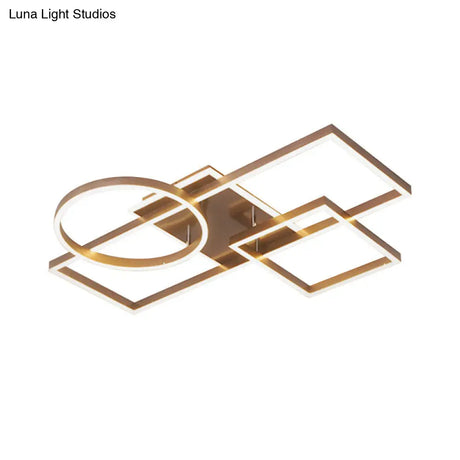 Geometric Led Ceiling Lamp In Golden/Coffee - Warm/White Light 20.5’/34’ L