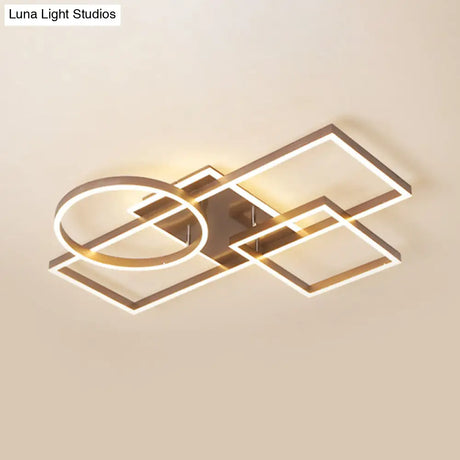 Geometric Led Ceiling Lamp In Golden/Coffee - Warm/White Light 20.5’/34’ L