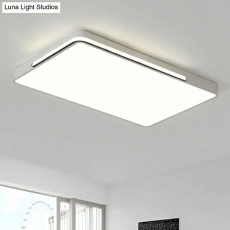 Geometric Led Ceiling Light In White - Nordic Metal Flush Fixture For Living Room