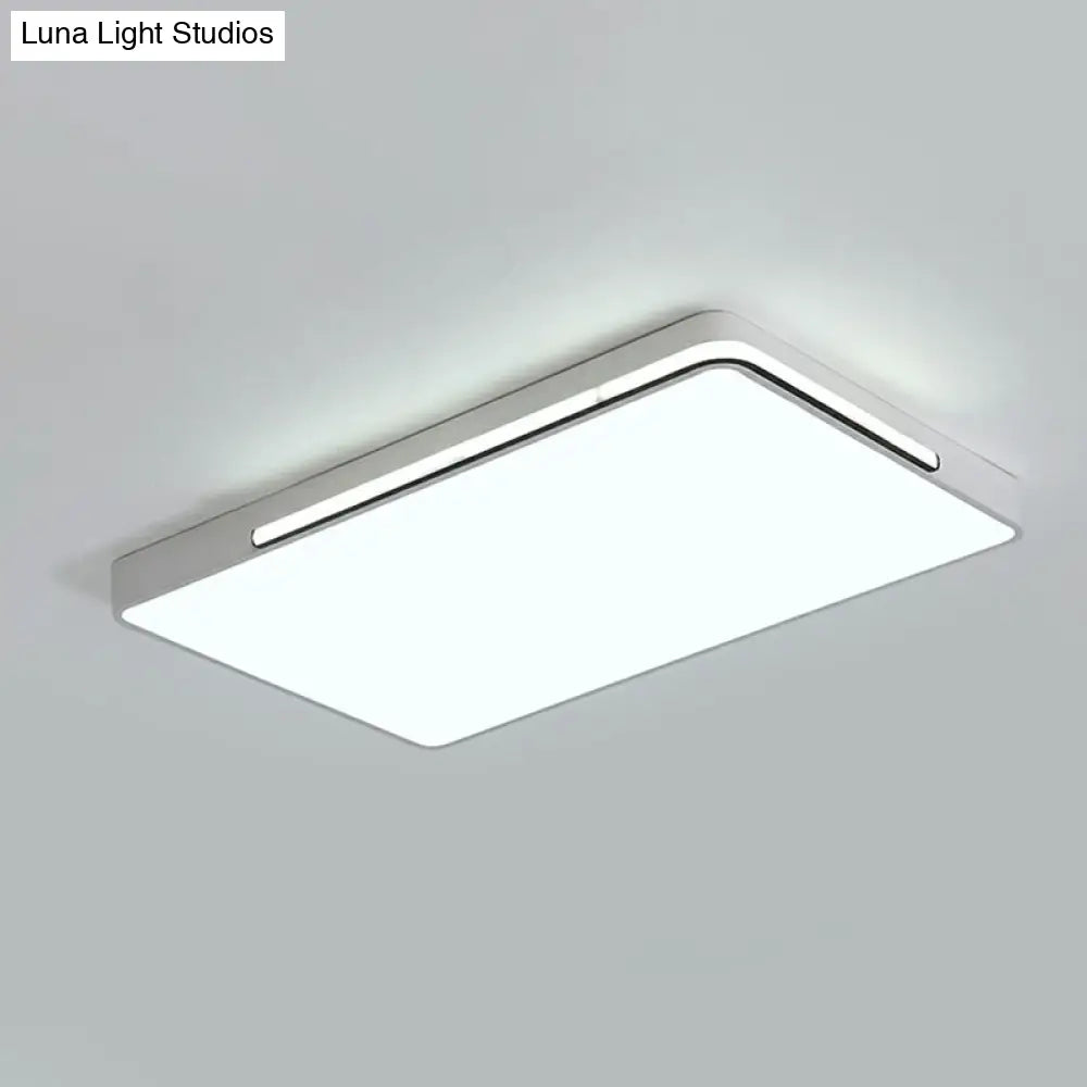 Geometric Led Ceiling Light In White - Nordic Metal Flush Fixture For Living Room