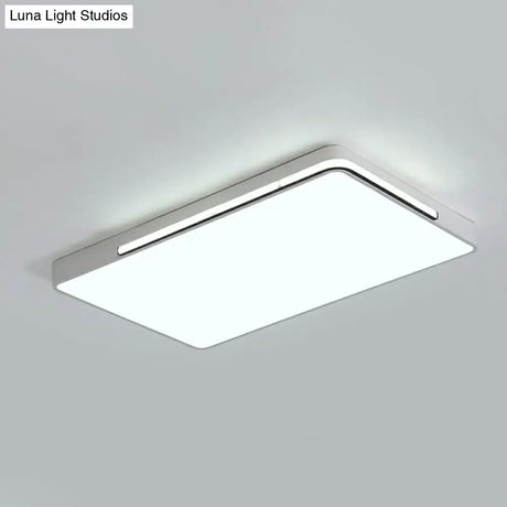 Geometric Led Ceiling Light In White - Nordic Metal Flush Fixture For Living Room