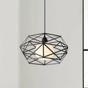 Geometric Metal Cage Pendant Light For Industrial Dining Rooms - Black/White Black