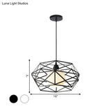 Geometric Metal Cage Pendant Light For Industrial Dining Rooms - Black/White