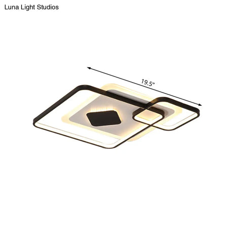 Geometric Metal Led Ceiling Light - Black Flush Mount In White/Warm 16.5’/19.5’/23.5’ Wide