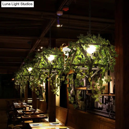 Industrial Geometric Metal Led Pendant Light With Plant Decor Black