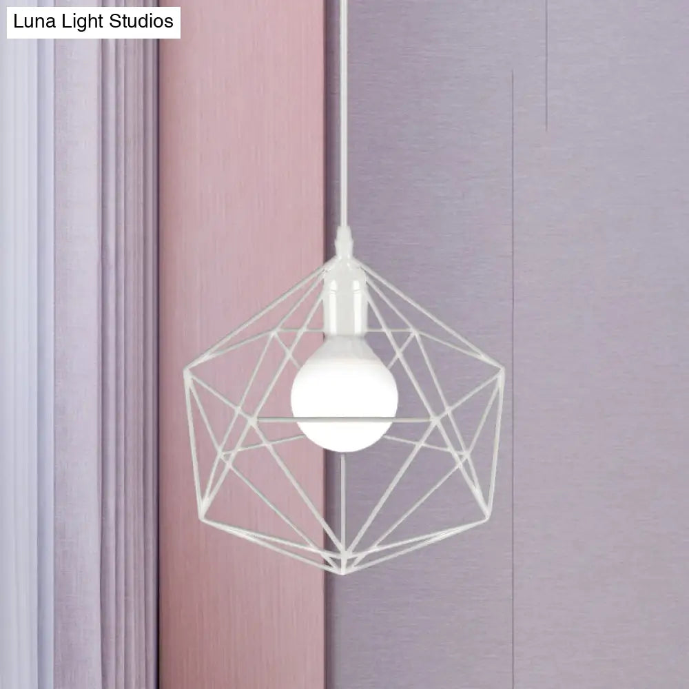 Geometric Metal Pendant Light - Industrial Living Room Hanging In Black/White 3 Sizes Available