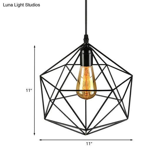Industrial Geometric Metal Pendant Light - 1 Black/White 7/8.5/11 W For Living Room