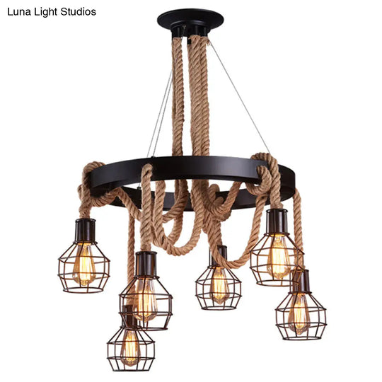 Sophisticated Geometric Brown Chandelier: Natural Rope Countryside Suspension Light