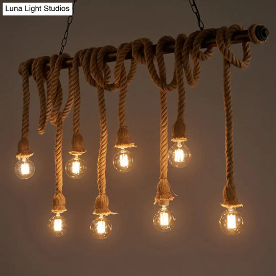 Sophisticated Geometric Brown Chandelier: Natural Rope Countryside Suspension Light