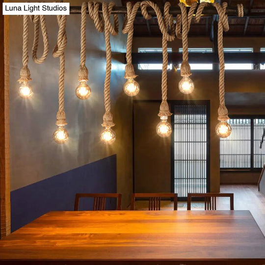 Sophisticated Geometric Brown Chandelier: Natural Rope Countryside Suspension Light 8 /