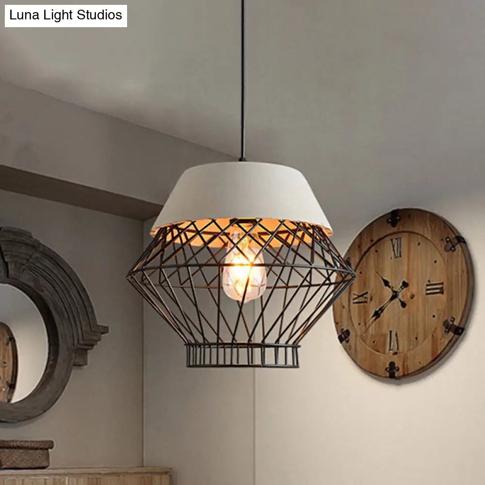 Geometric Pendant Light Fixture With Cage Shade - Vintage Black/Gold Dining Room Lighting