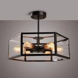 Geometric Retro Industrial Ceiling Flush Mount Light - 6 Metal Lights For Bars Black