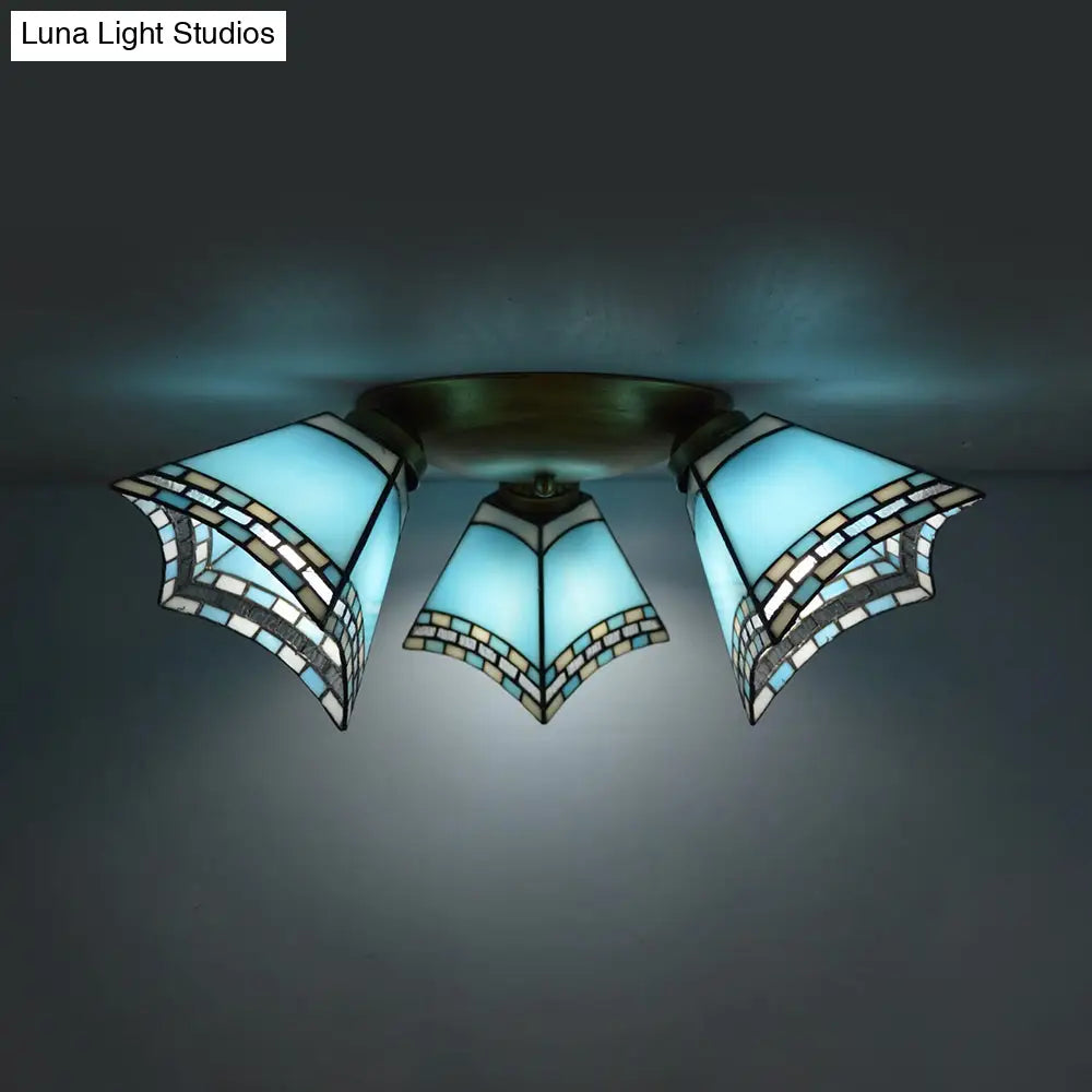 Geometric Stained Glass Flushmount Light - Vintage Style 3 Colors Perfect For Bedrooms