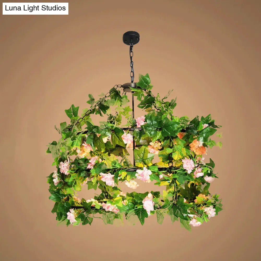 Vintage Geometric Metal Chandelier With Artificial Plant - Ceiling Lighting Fixture Pink / Small