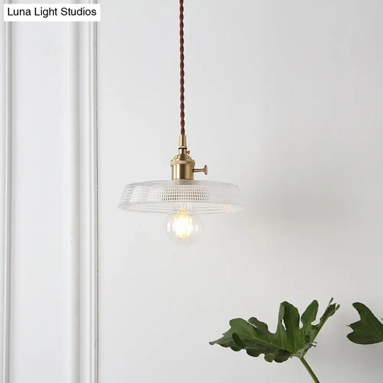 Geometry Clear Lattice Glass Pendant Hanging Lamp: Farmhouse Dining Room Lighting In Brass / C