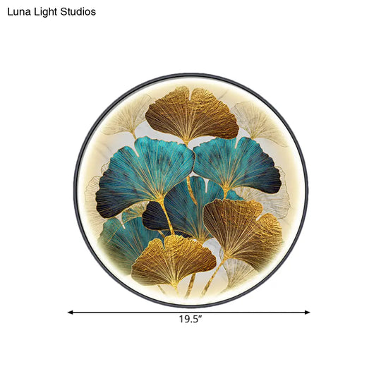 Ginkgo Leaf Led Wall Sconce In Asian Style Metal For Tearoom Decor - Green/Yellow-Green