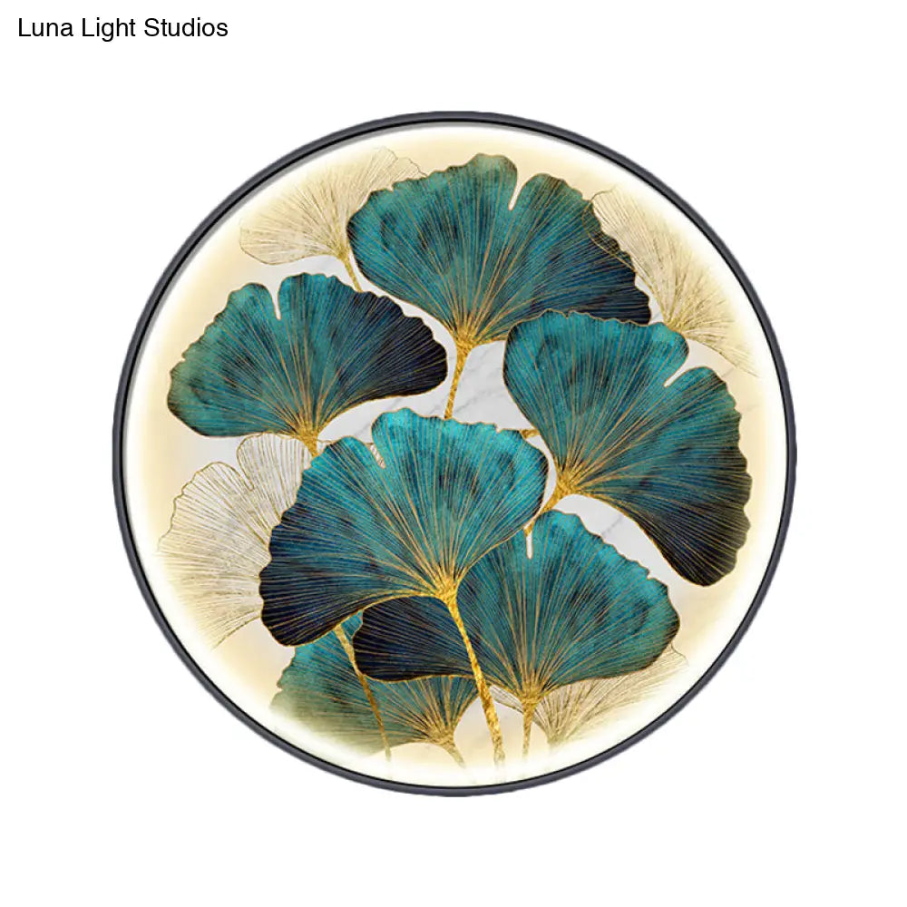 Ginkgo Leaf Led Wall Sconce In Asian Style Metal For Tearoom Decor - Green/Yellow-Green