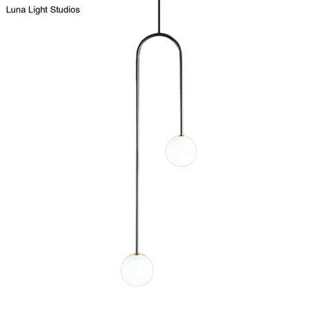 Giovanna - Stylish Black/Gold Ball Cluster Pendant Post-Modernist 2 Lights White Glass Led Ceiling