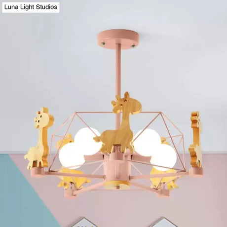 Giraffe 5-Head Kids Semi Flush Mount Wire Frame Ceiling Light For Childs Bedroom - Metallic Finish