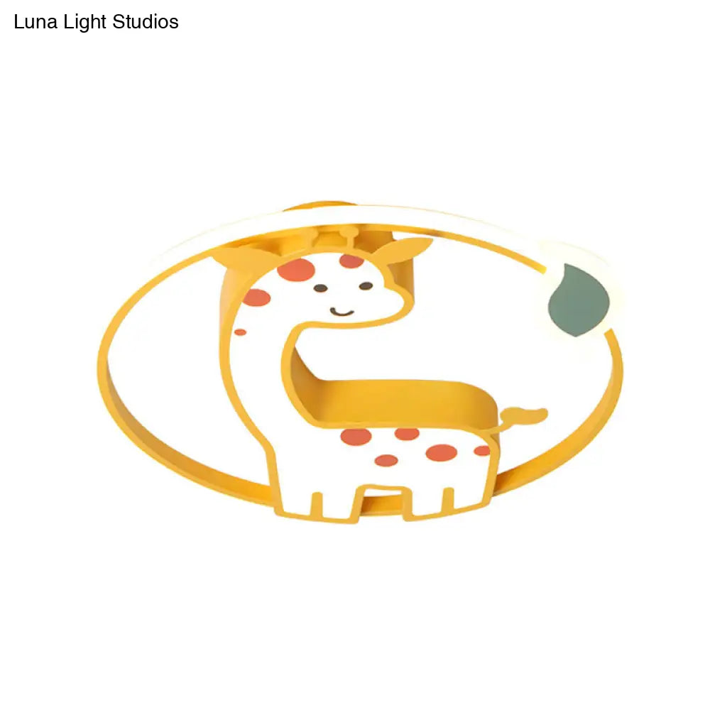 Giraffe Kids Ceiling Light Fixture - Iron Frame Led Yellow Flush Mount For Children’s Bedroom
