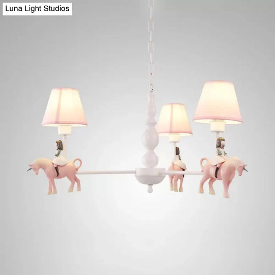 Girls Bedroom Carousel Chandelier - Pink Hanging Light With Fabric Shade