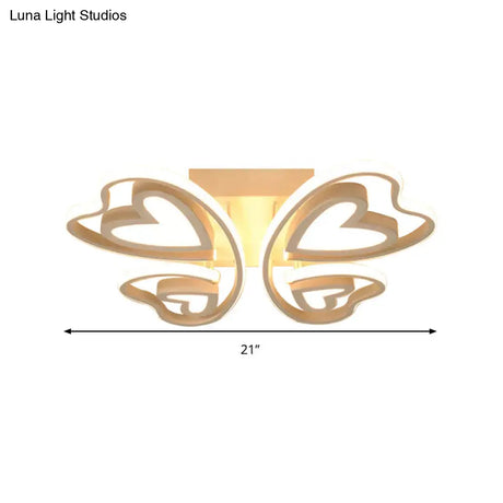 Girls Bedroom Led Flush Ceiling Light: Loving-Heart Acrylic Butterfly Lamp