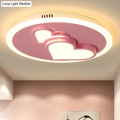 Girls Bedroom Led Heart Flush Ceiling Light In Pink: Acrylic Cartoon Lamp