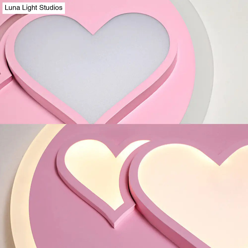 Girls Bedroom Led Heart Flush Ceiling Light In Pink: Acrylic Cartoon Lamp