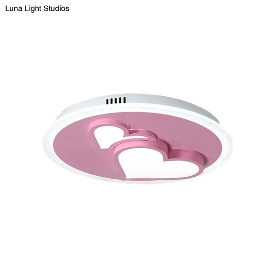 Girls Bedroom Led Heart Flush Ceiling Light In Pink: Acrylic Cartoon Lamp