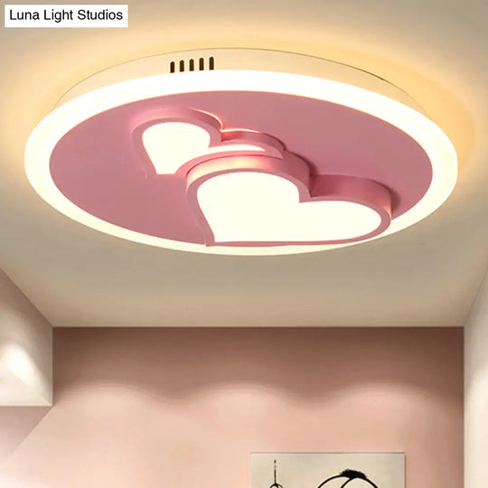 Girls Bedroom Led Heart Flush Ceiling Light In Pink: Acrylic Cartoon Lamp