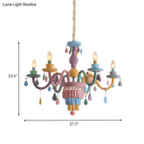 Girls Bedroom Pendant Lighting: Kids Crystal Chandelier With Curved Arm - Pink 3/5/6-Bulb Option