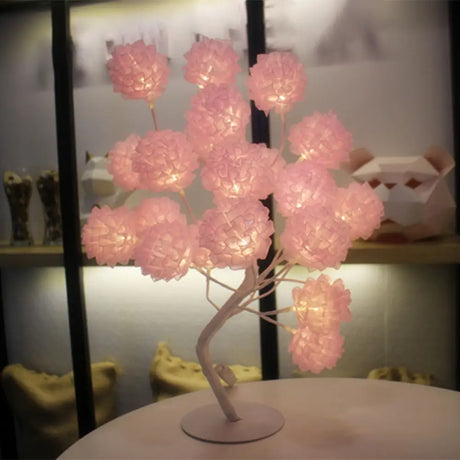 Girls Floral Usb Nightstand Lamp - Elegant Tulle Decor And Led Lighting Pink /