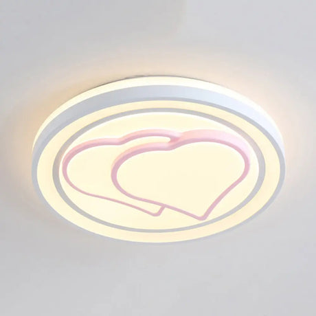 Girls Pink Cartoon Led Ceiling Lamp With Cute Pattern Acrylic Flush Mount Light / D White