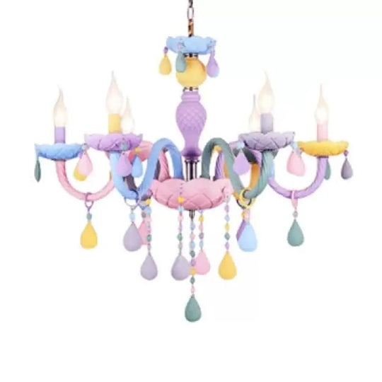 Girls Room Chandelier Lamp: Multicolor Pendant Lighting With Adjustable Chain And Candle Perfect For