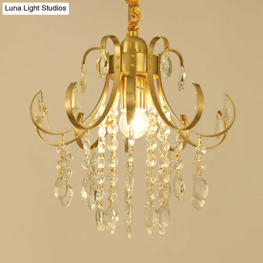 Glam Teardrop Pendant Light With Metal Curved Arm And Crystal Strands Chandelier