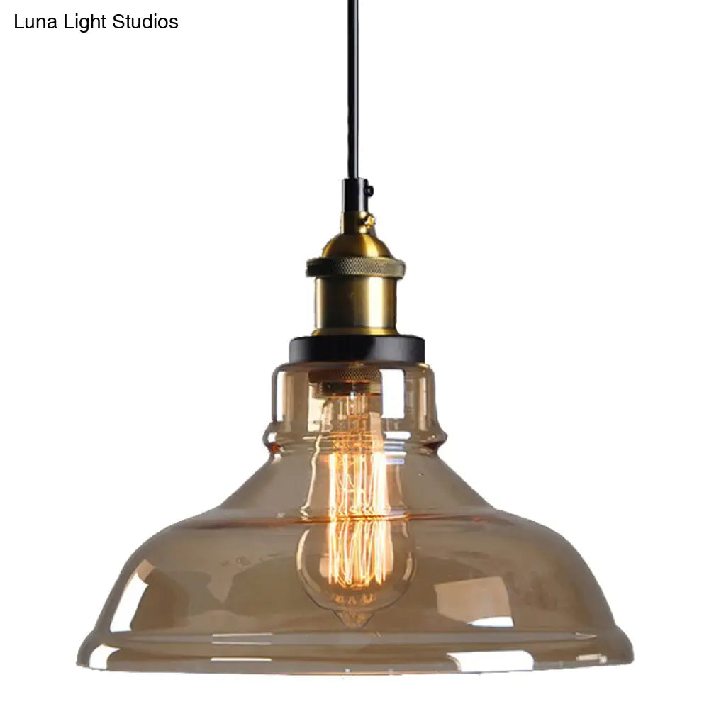 Glass Bowl Pendant Lighting Fixture - Minimalist Style Hanging Lamp Kit For Restaurants Amber