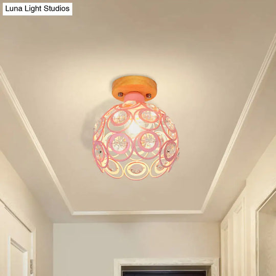 Global Metal Lampshade Nordic Flush Mount Lighting In Pink/Green/Gray For Foyer