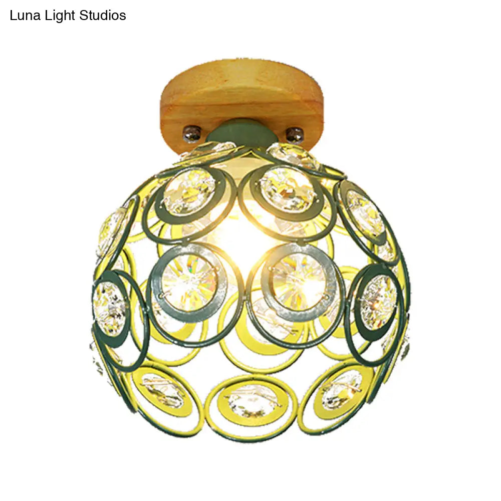 Global Metal Lampshade Nordic Flush Mount Lighting In Pink/Green/Gray For Foyer