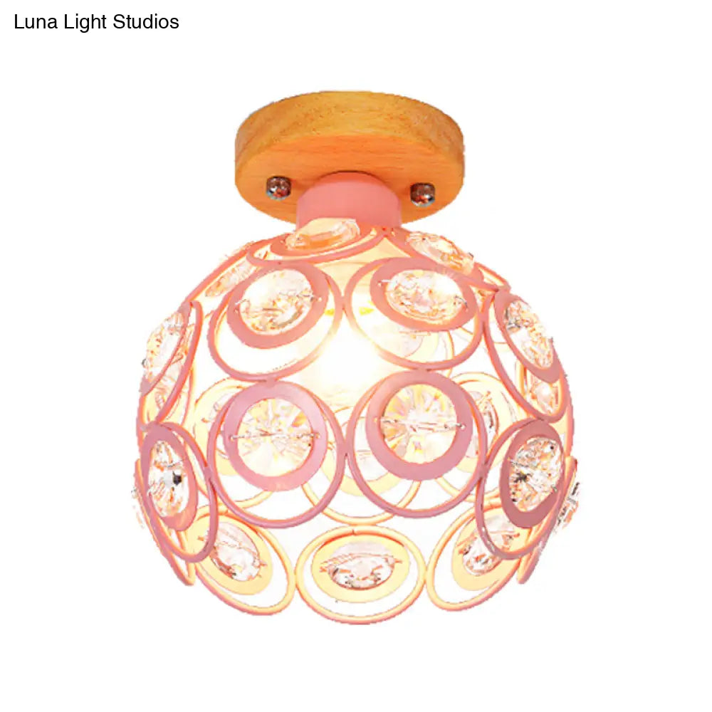 Global Metal Lampshade Nordic Flush Mount Lighting In Pink/Green/Gray For Foyer