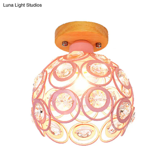 Global Metal Lampshade Nordic Flush Mount Lighting In Pink/Green/Gray For Foyer