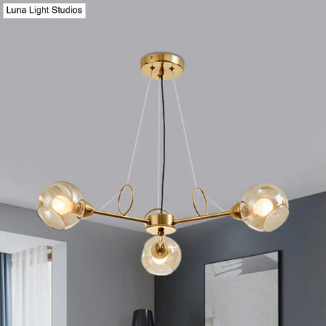 Globe Clear Glass Chandelier Light Fixture - Vintage Gold 3/6/8 Bulbs Warm/White Lighting