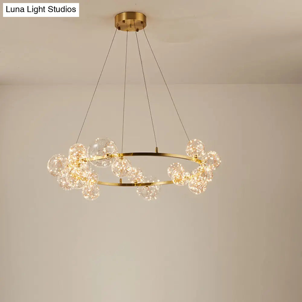 Globe Living Room Led Chandelier Light - Contemporary Clear Glass With Gold Halo Ring 20 / Natural