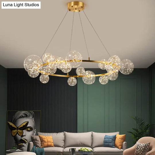 Globe Living Room Led Chandelier Light - Contemporary Clear Glass With Gold Halo Ring 24 / Natural