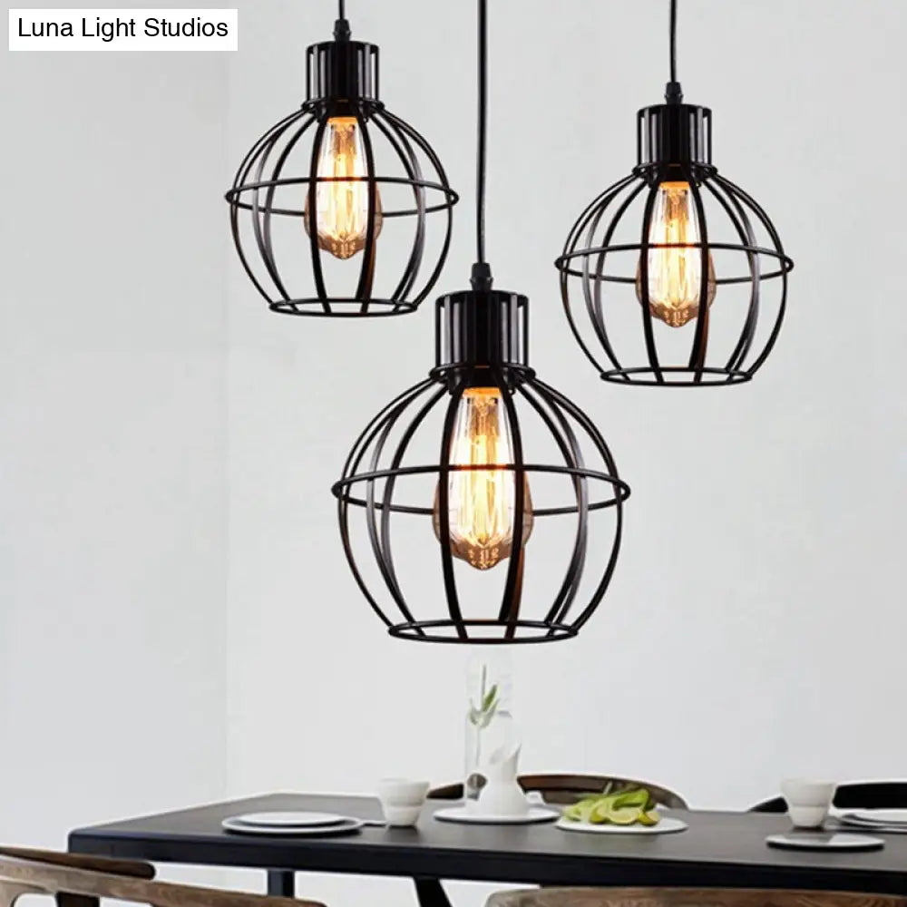Globe Metal Hanging Pendant Lamp For Dining Room - Industrial Style Single Light Black Finish