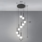 Globe Stairs Multi Lamp Ceiling Light - Cream Glass Modern Pendant Fixture 12 / Black