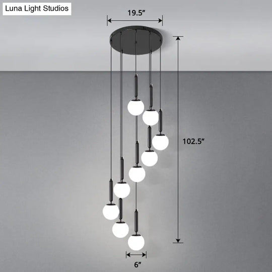 Modern Cream Glass Multi-Lamp Ceiling Light With Globe Stairs Design - Pendant Lighting Fixture 9 /