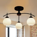 Globe White Glass Semi Flush Traditional Living Room Ceiling Light Fixture In Black With 3/5/6