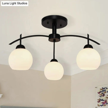 Globe White Glass Semi Flush Traditional Living Room Ceiling Light Fixture In Black With 3/5/6